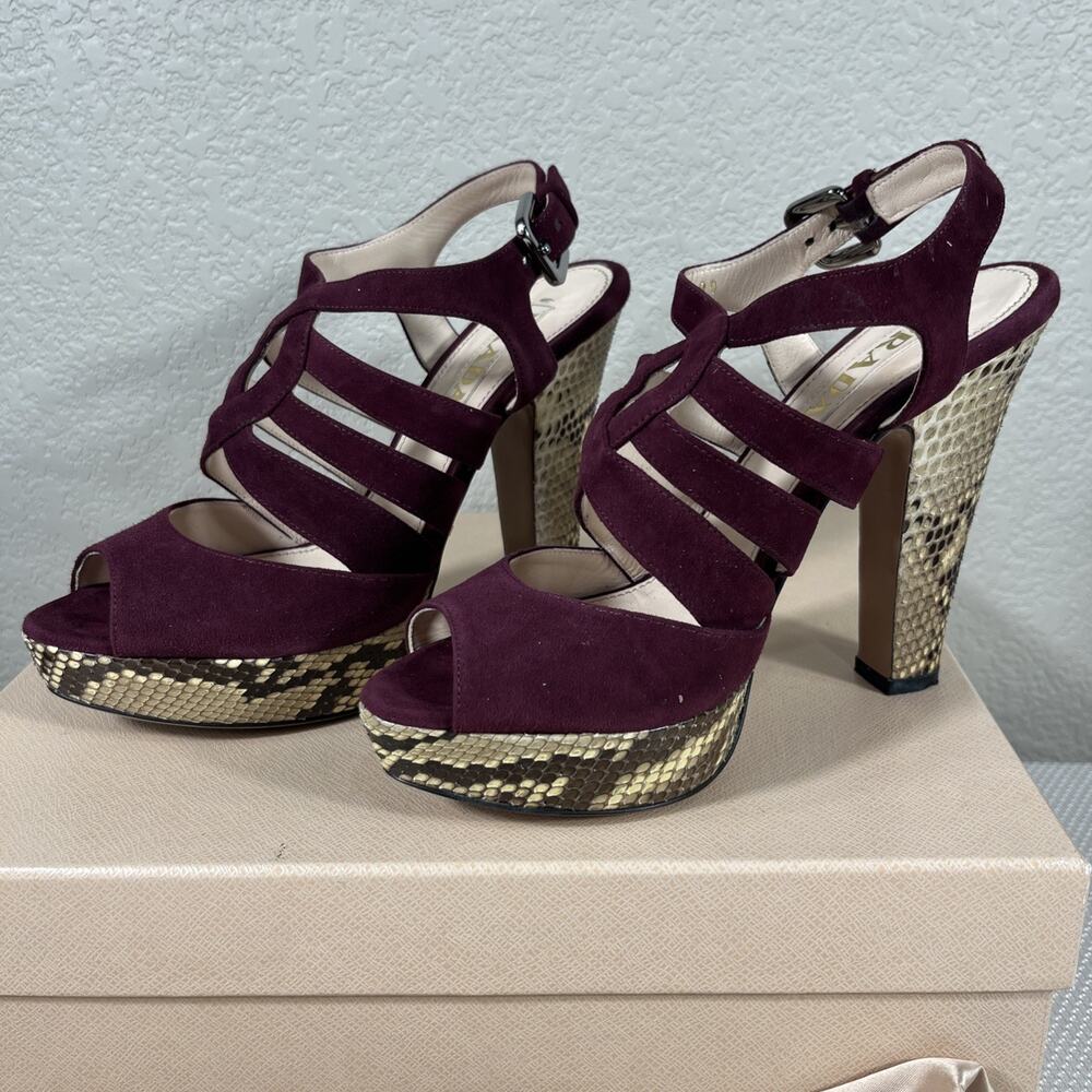 Prada Suede And Snakeskin Heels Sz 36 / US 5.5 w/ Dust‎ Bag & Box - Picture 6 of 16